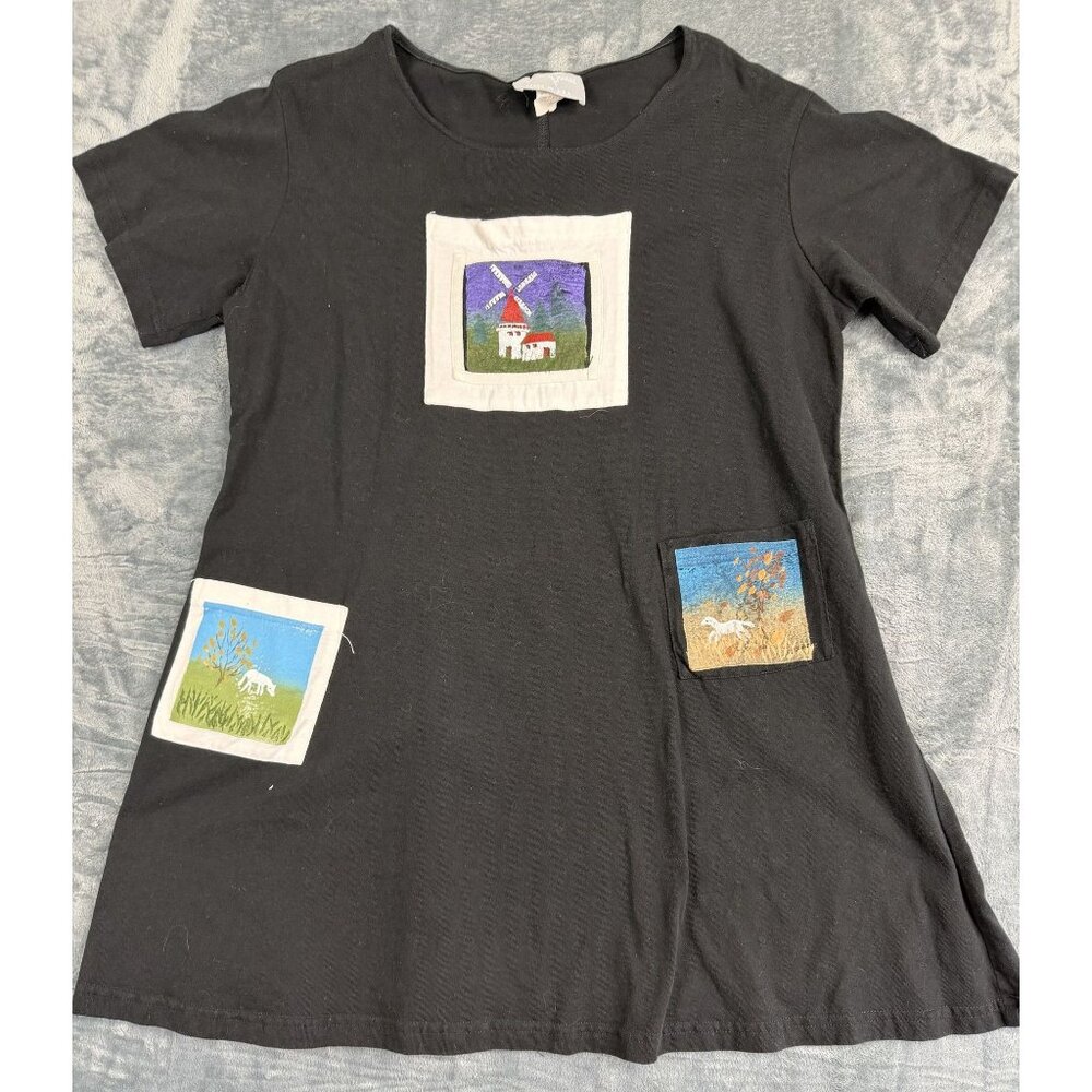 Cover Charge Black Short Sleeve Tunic With Patchwork Pockets Medium